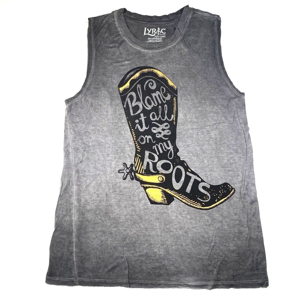 LYRIC CULTURE Red Label: GARTH BROOKS "Friends in Low Places" Grey Tank Top Sz S